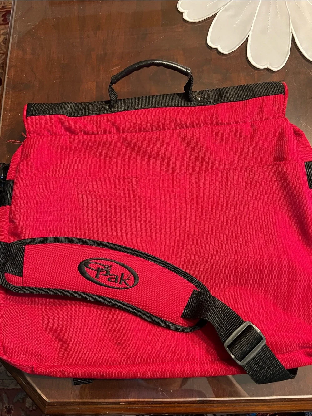 Calpak Red Messenger Bag with Padded Shoulder Strap
